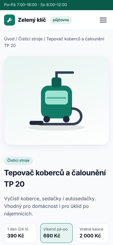 Rental website – mobile machine detail