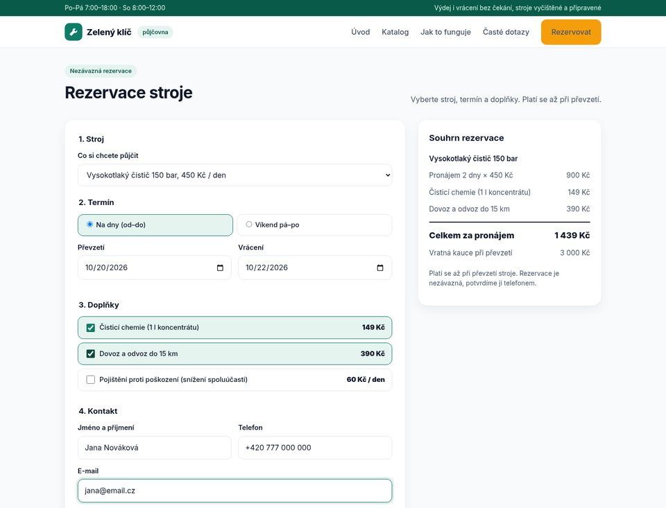 Rental website – booking form